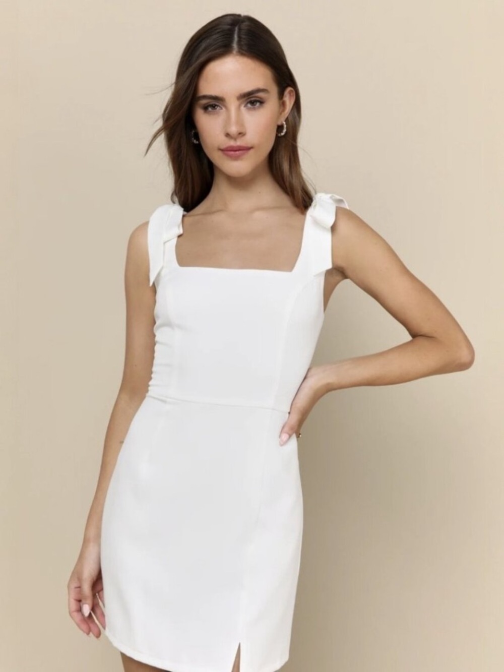 Lulu's White Square-Neck Tie Shoulder Mini Dress